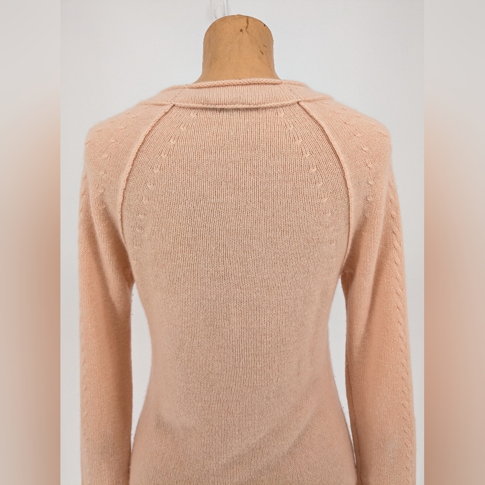 Calypso St. Barth 100% Cashmere Sweater Peach V-Neck Cable-Knit Sleeves Size S - Picture 6 of 15